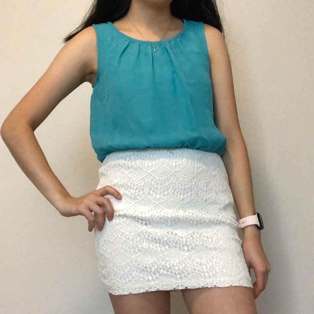 turquoise & white dress with lace